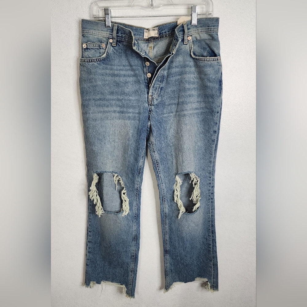 Free People We The Free Jeans Maggie Mid Rise Straight Leg Ripped Frayed Size 28 - Picture 2 of 7